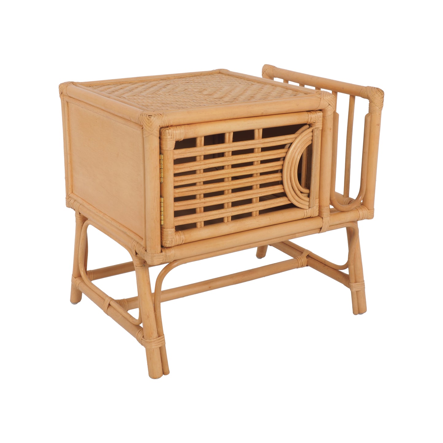 Kalila Natural Rattan Side Table Bedside with Magazine Rack - breezehomeau