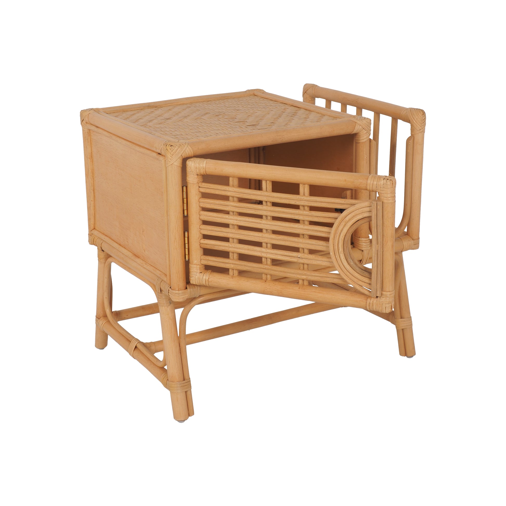 Kalila Natural Rattan Side Table Bedside with Magazine Rack - breezehomeau