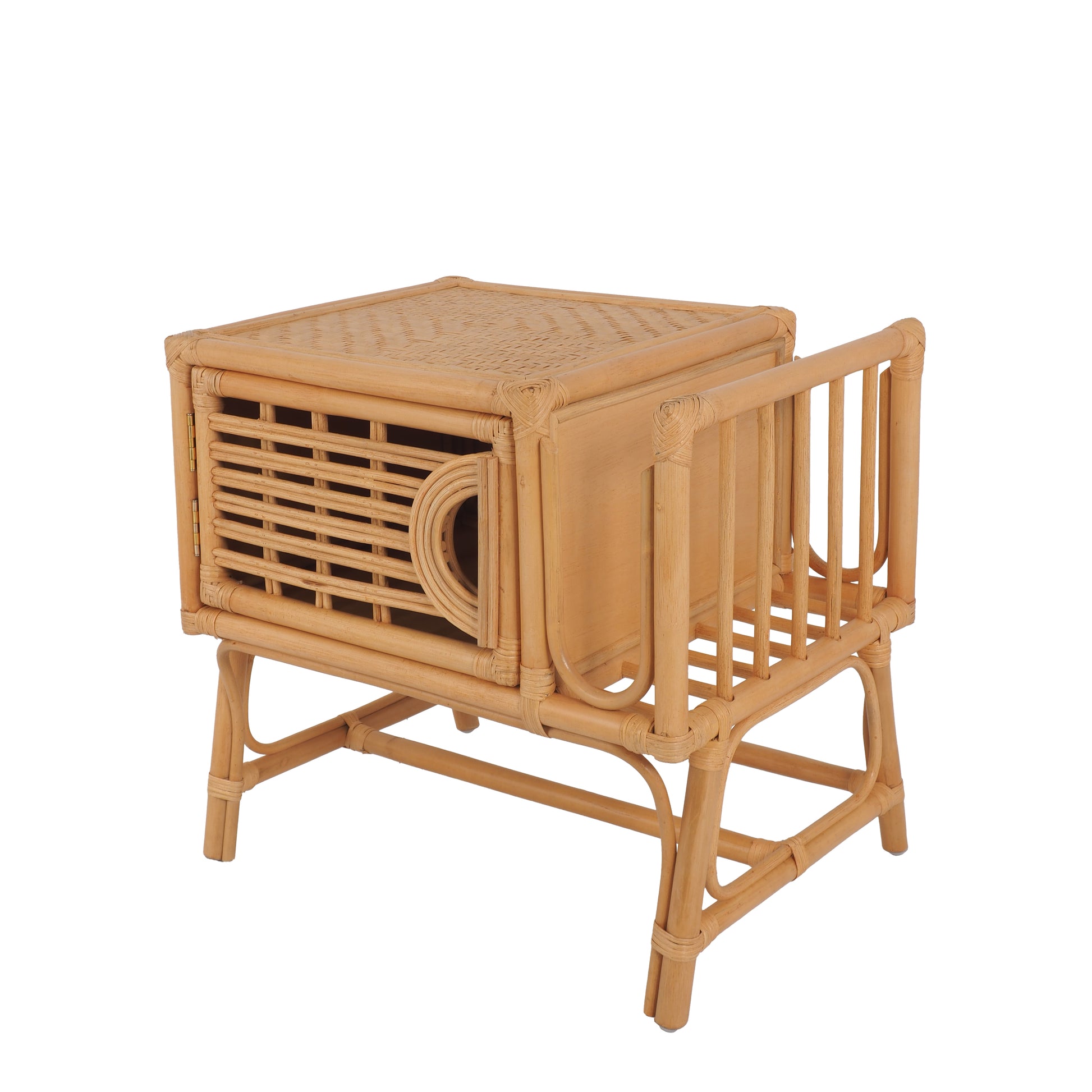 Kalila Natural Rattan Side Table Bedside with Magazine Rack - breezehomeau