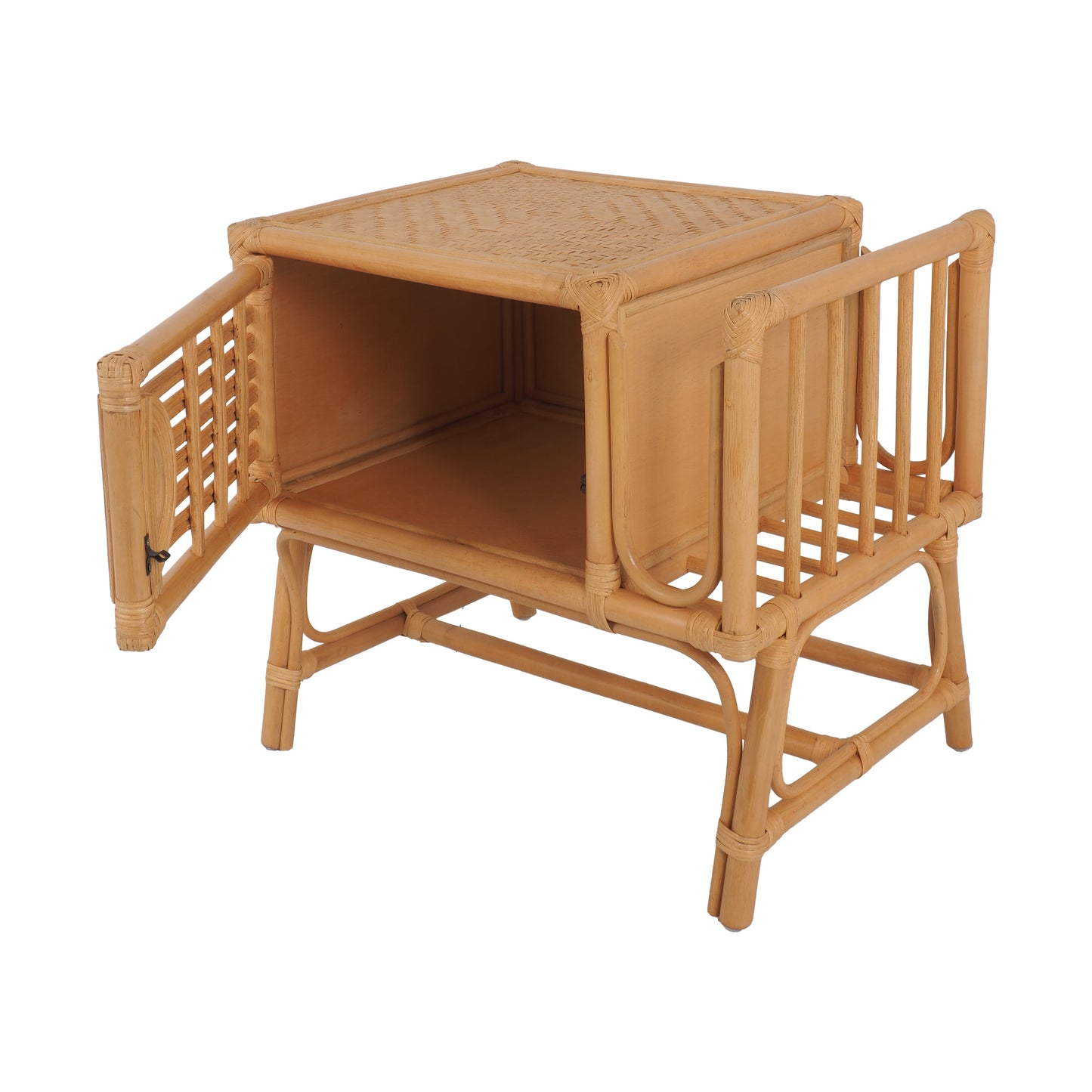 Kalila Natural Rattan Side Table Bedside with Magazine Rack - breezehomeau