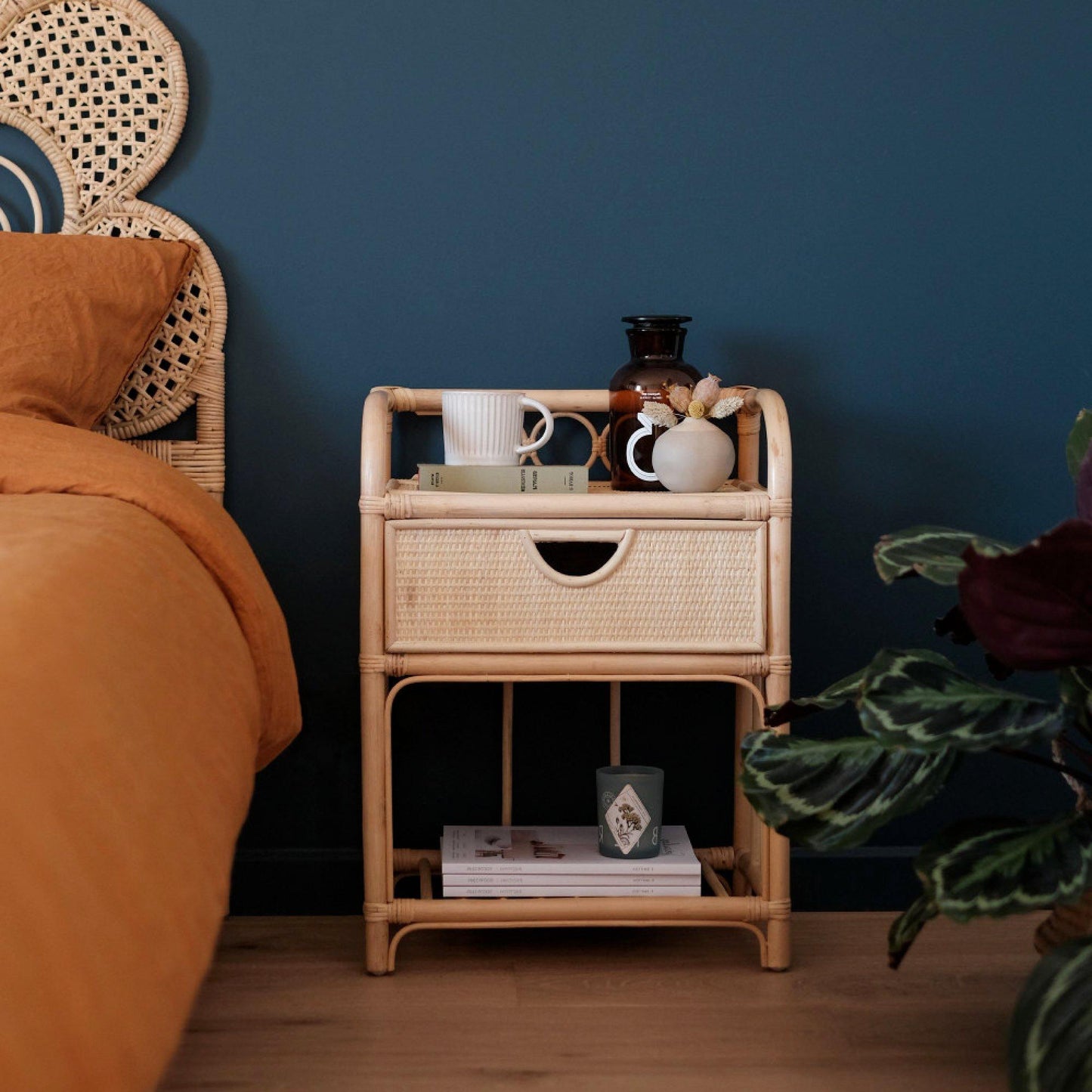 Breeze Suzane Natural Rattan One Drawer Bedside Table.