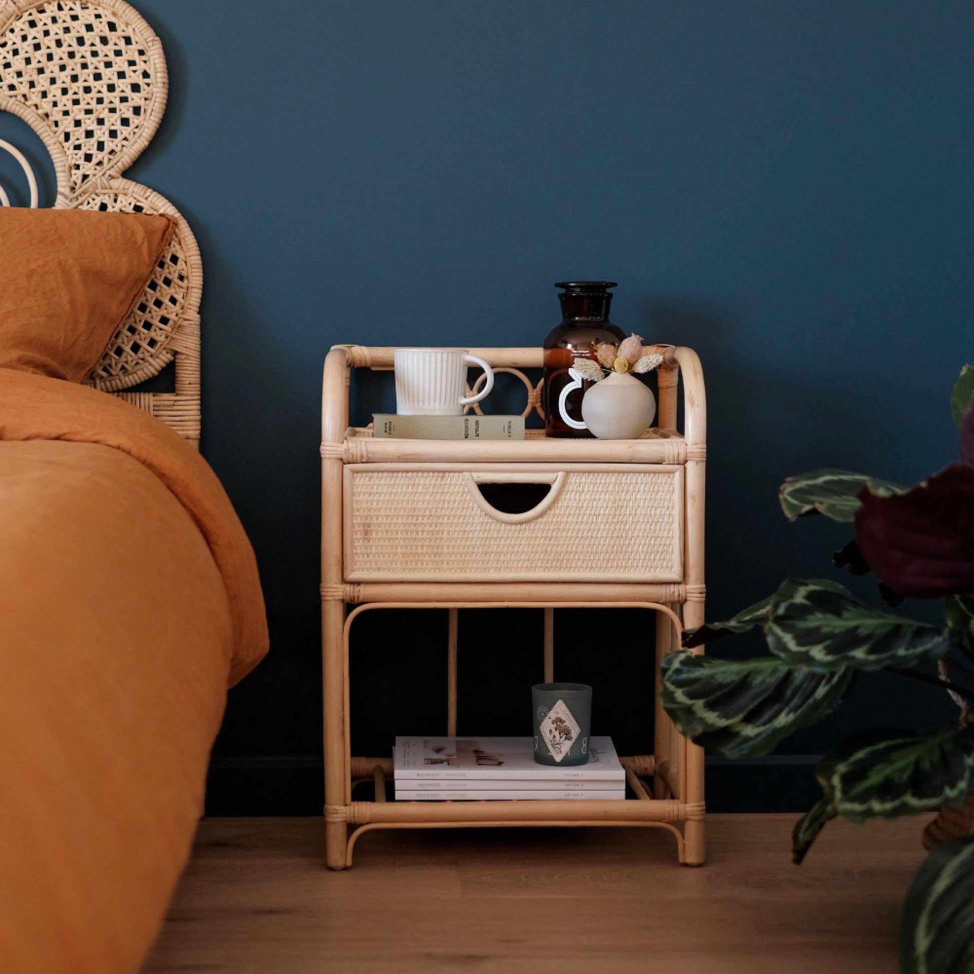 Breeze Suzane Natural Rattan One Drawer Bedside Table.