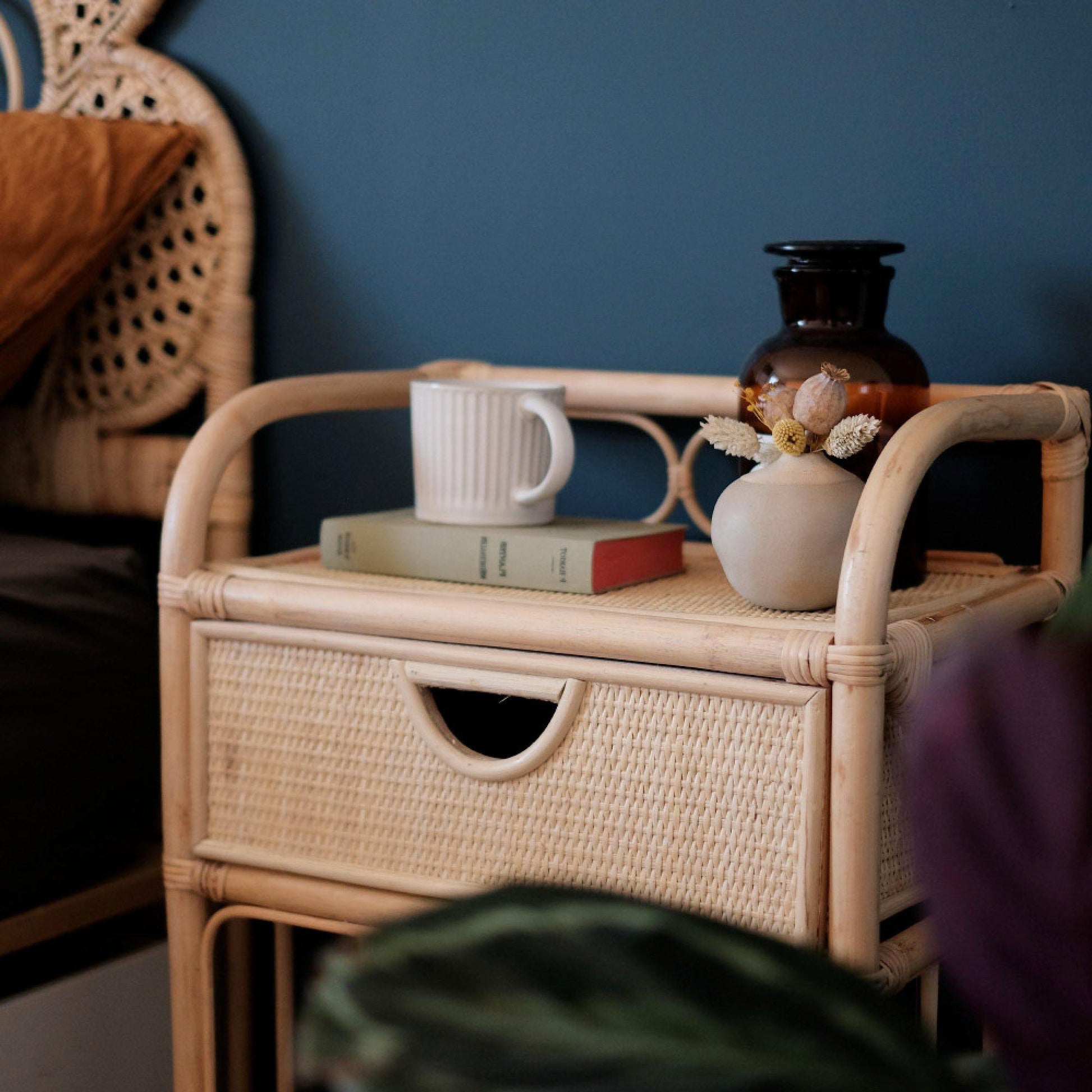 Breeze Suzane Natural Rattan One Drawer Bedside Table.
