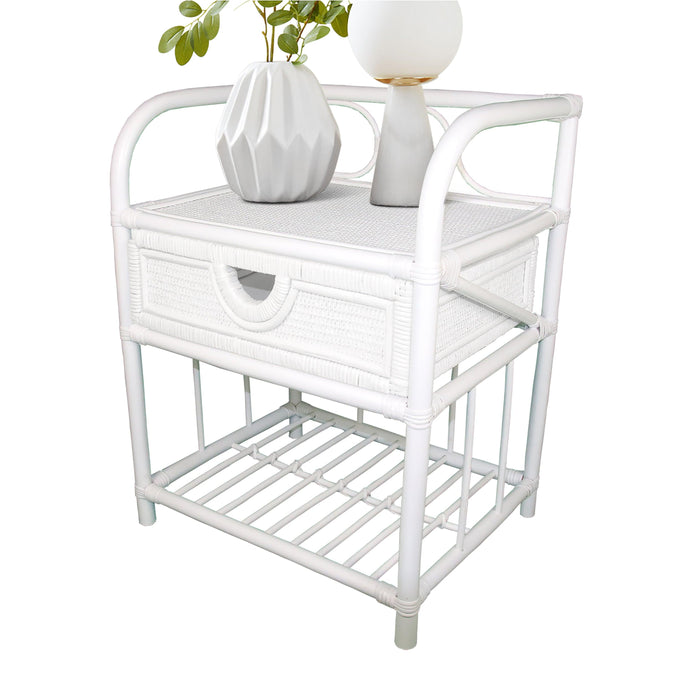 Breeze Suzane Natural Rattan One Drawer Bedside Table Solid White - breezehomeau