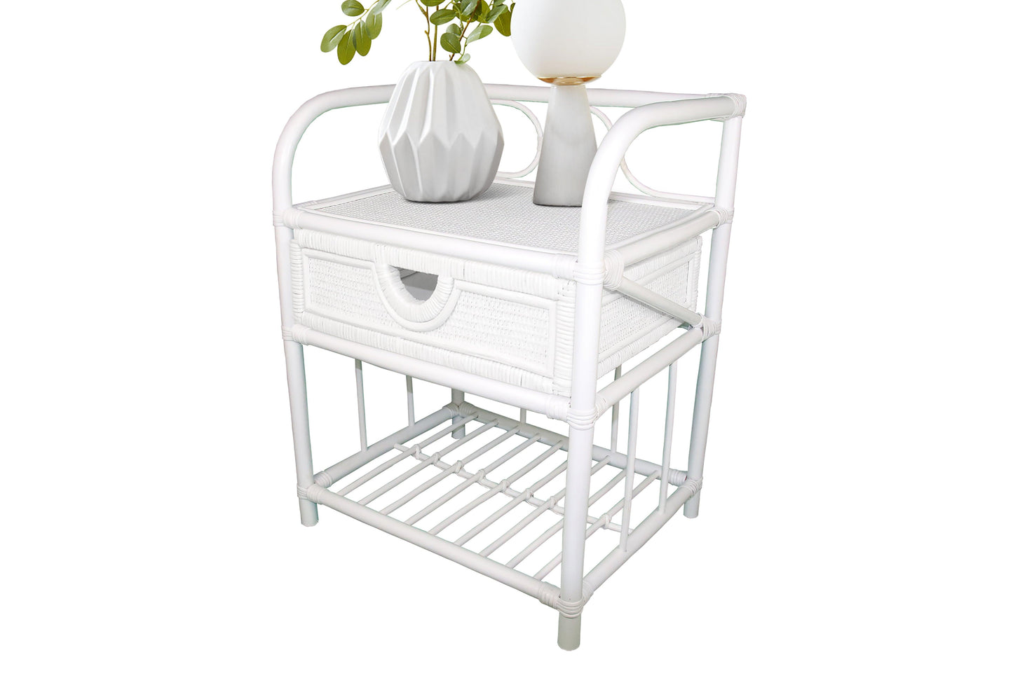 Breeze Suzane Natural Rattan One Drawer Bedside Table Solid White - breezehomeau