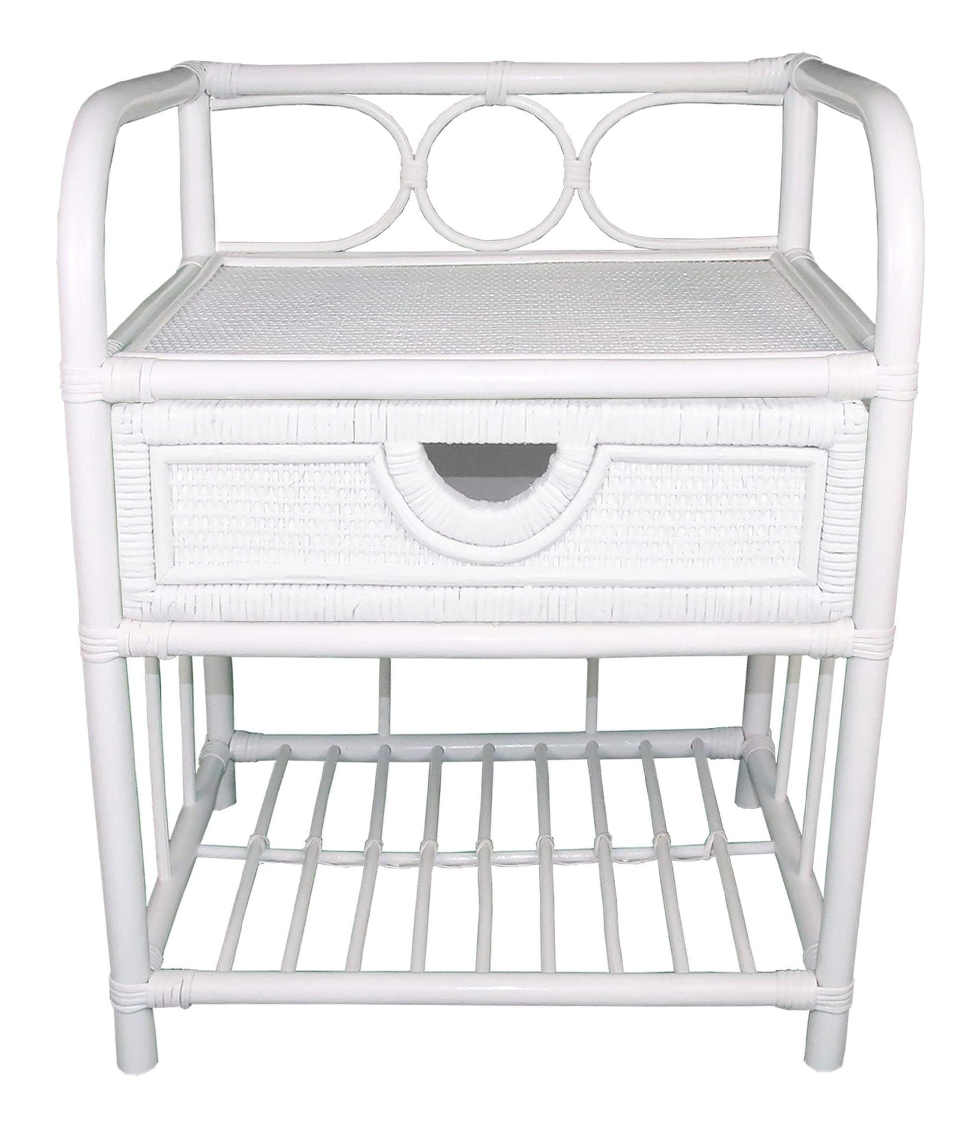 Breeze Suzane Natural Rattan One Drawer Bedside Table Solid White - breezehomeau