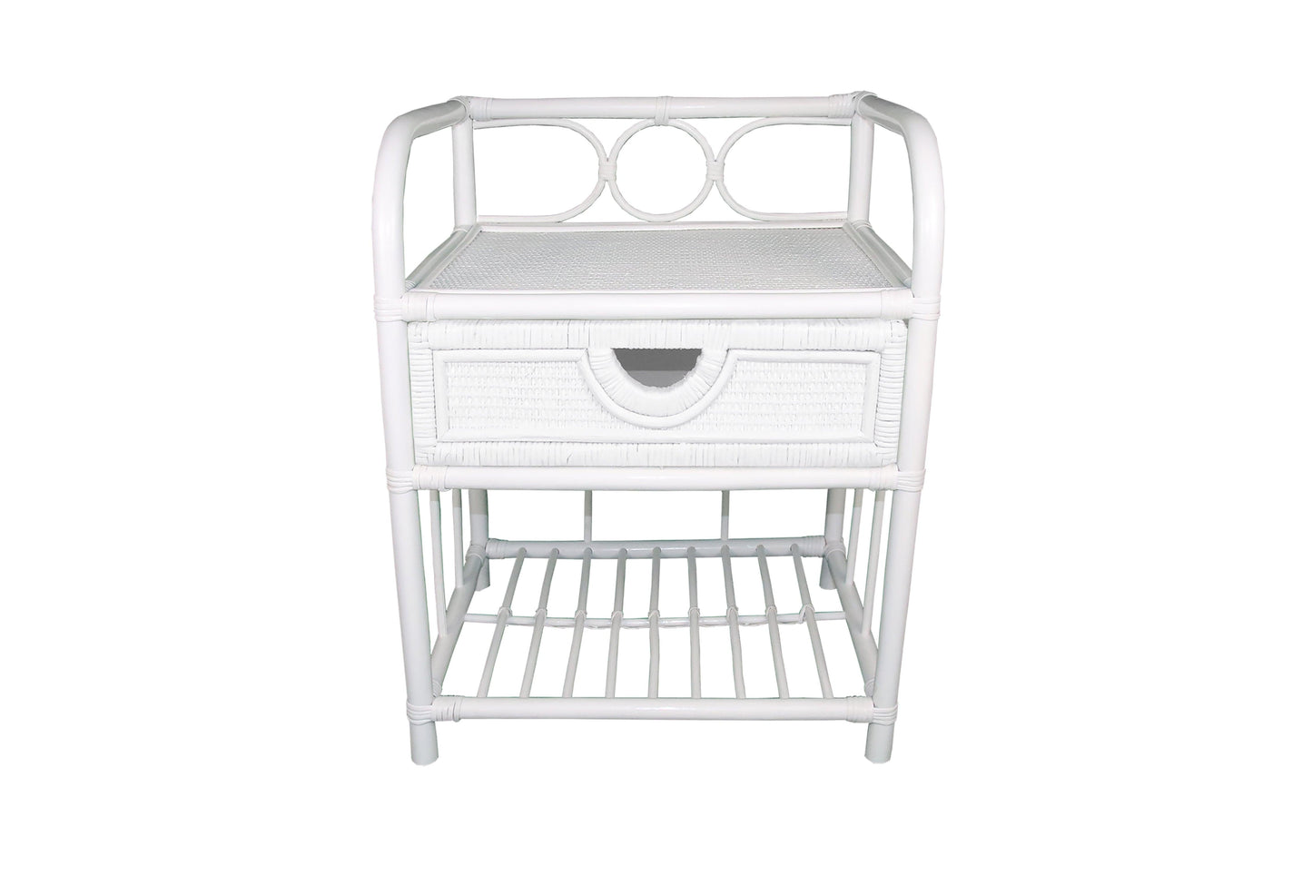 Breeze Suzane Natural Rattan One Drawer Bedside Table Solid White - breezehomeau