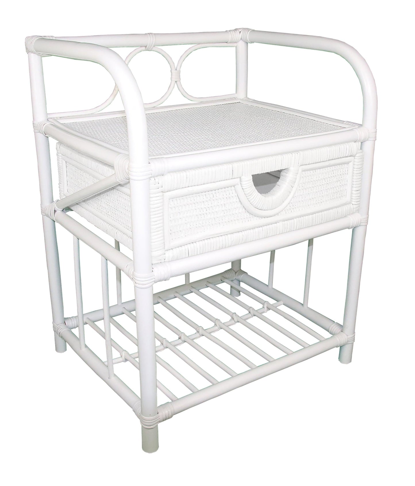 Breeze Suzane Natural Rattan One Drawer Bedside Table Solid White - breezehomeau