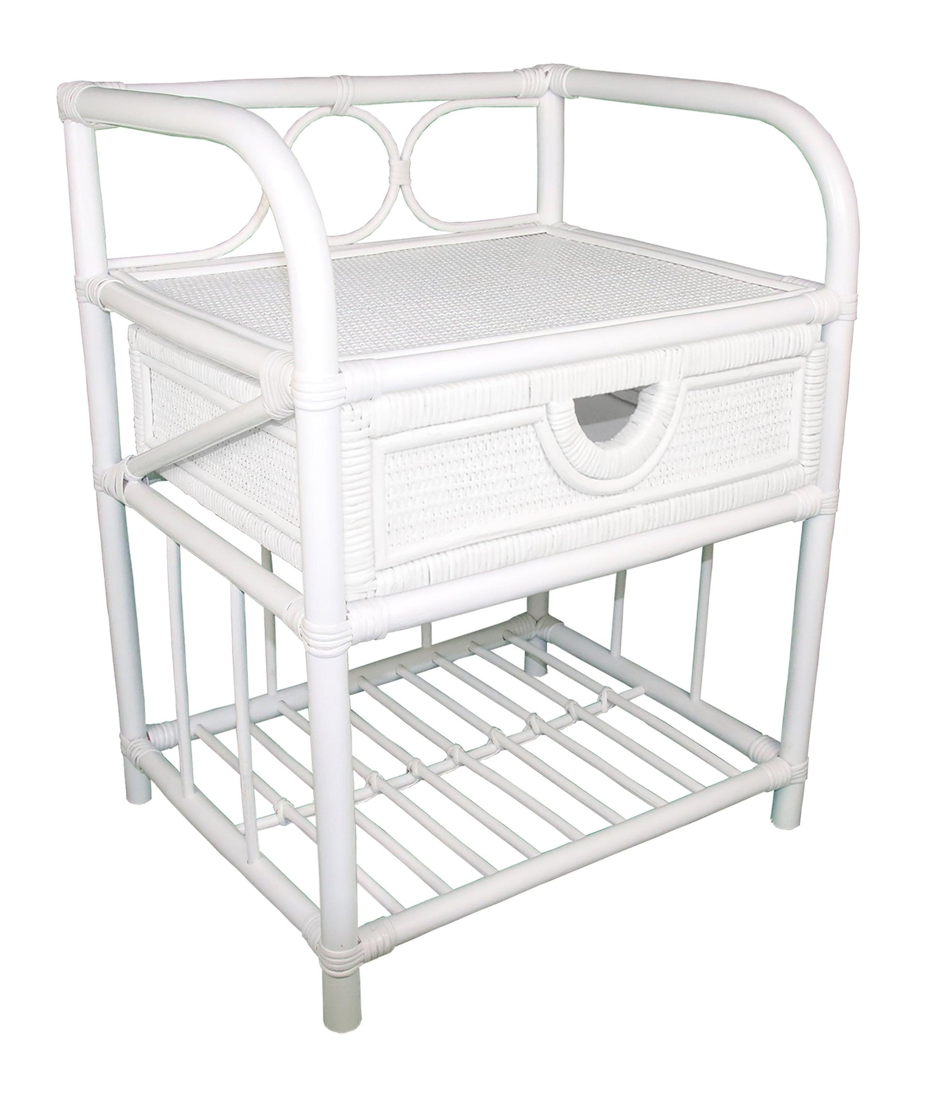 Breeze Suzane Natural Rattan One Drawer Bedside Table Solid White - breezehomeau
