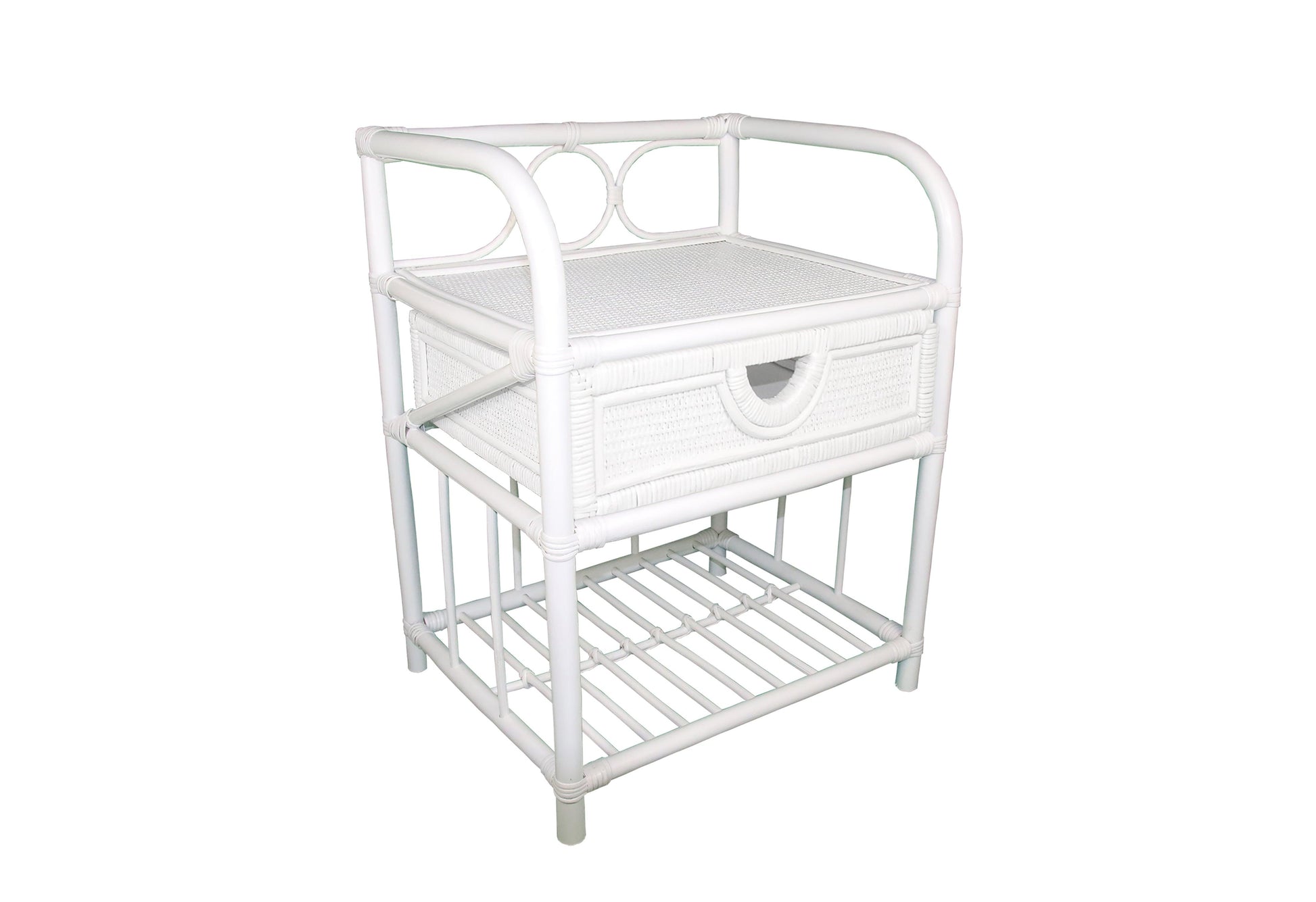 Breeze Suzane Natural Rattan One Drawer Bedside Table Solid White - breezehomeau