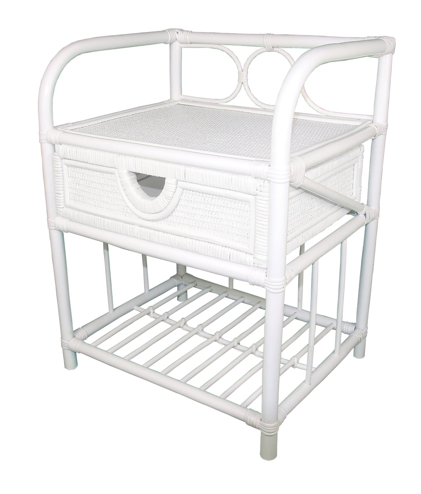 Breeze Suzane Natural Rattan One Drawer Bedside Table Solid White - breezehomeau