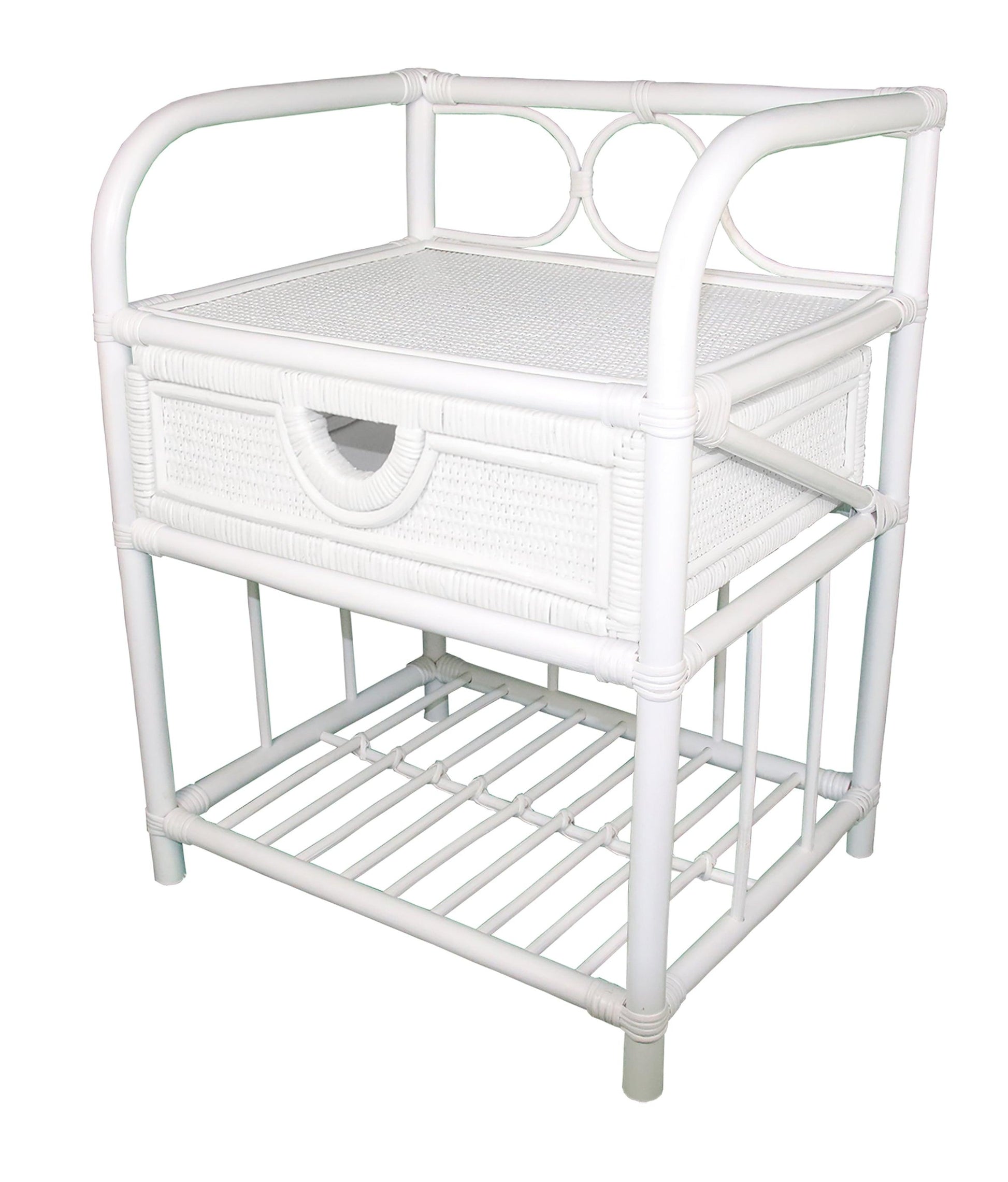 Breeze Suzane Natural Rattan One Drawer Bedside Table Solid White - breezehomeau