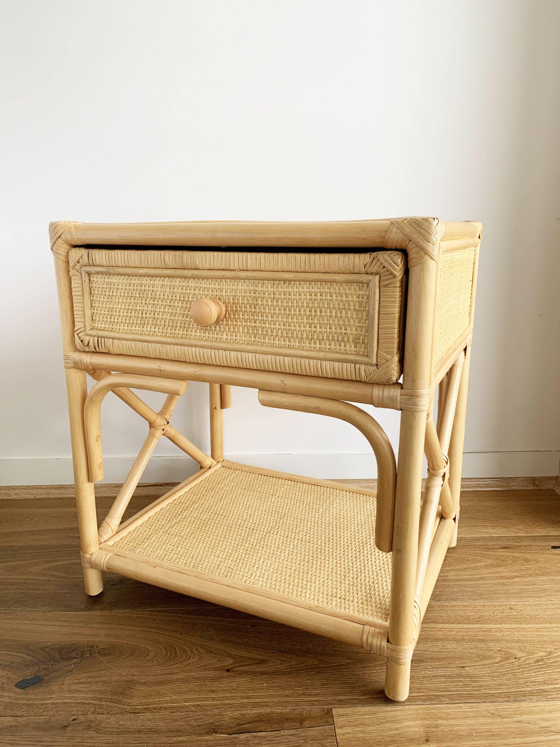 Breeze Flores Natural Rattan One Drawer Bedside Table.
