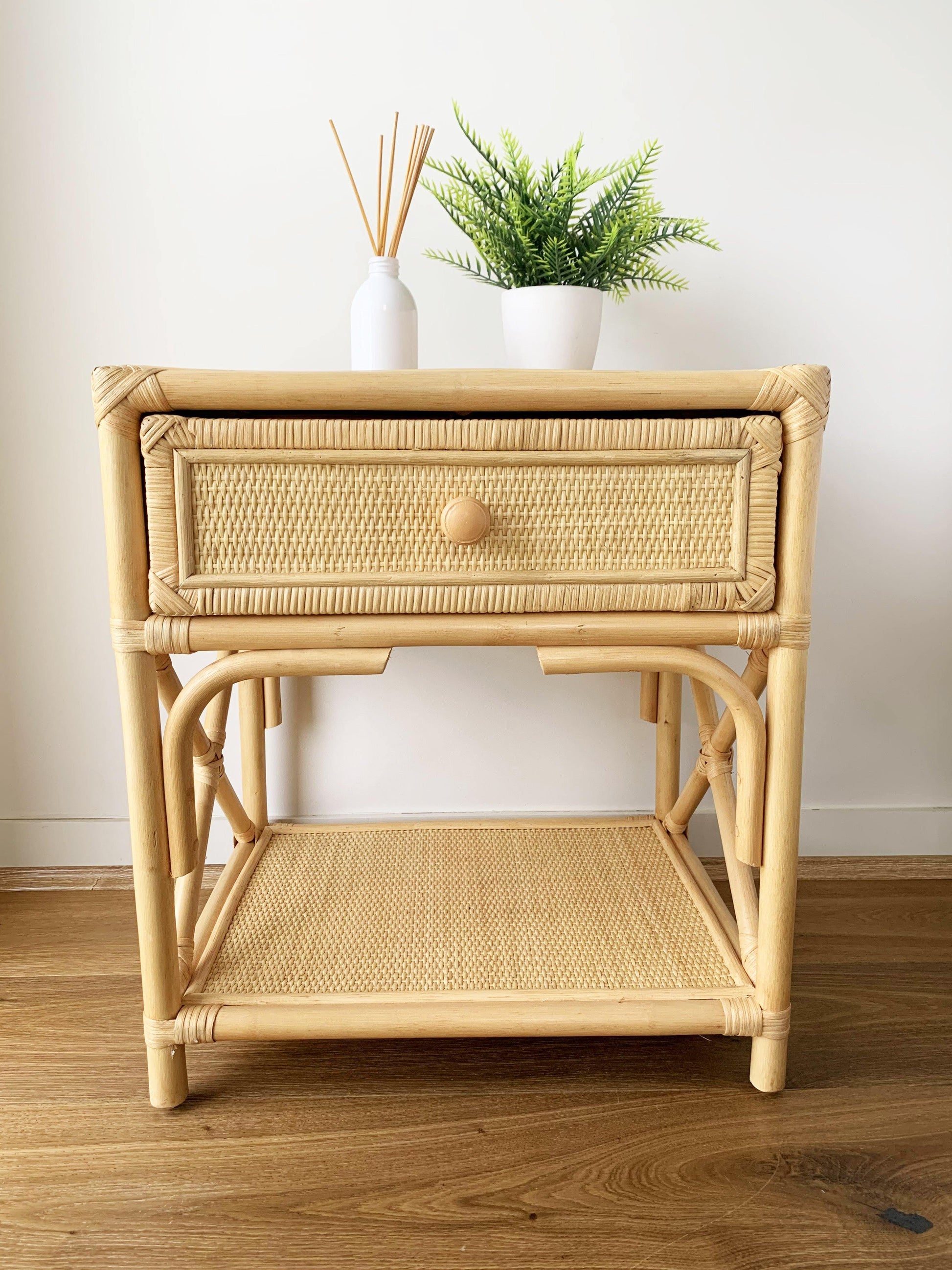 Breeze Flores Natural Rattan One Drawer Bedside Table.