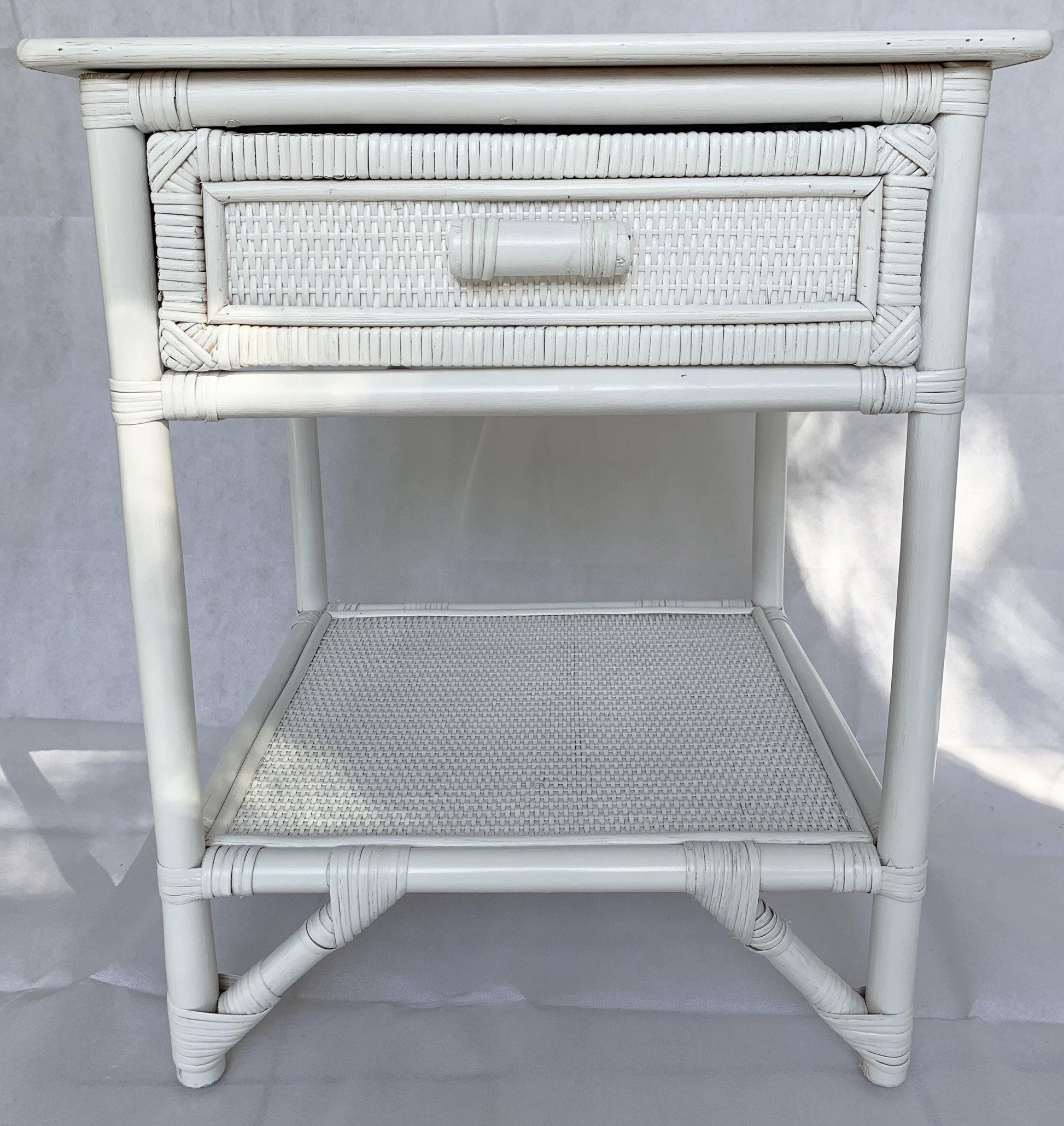 Breeze Lovina Natural Rattan One Drawer Bedside Table - Solid White.