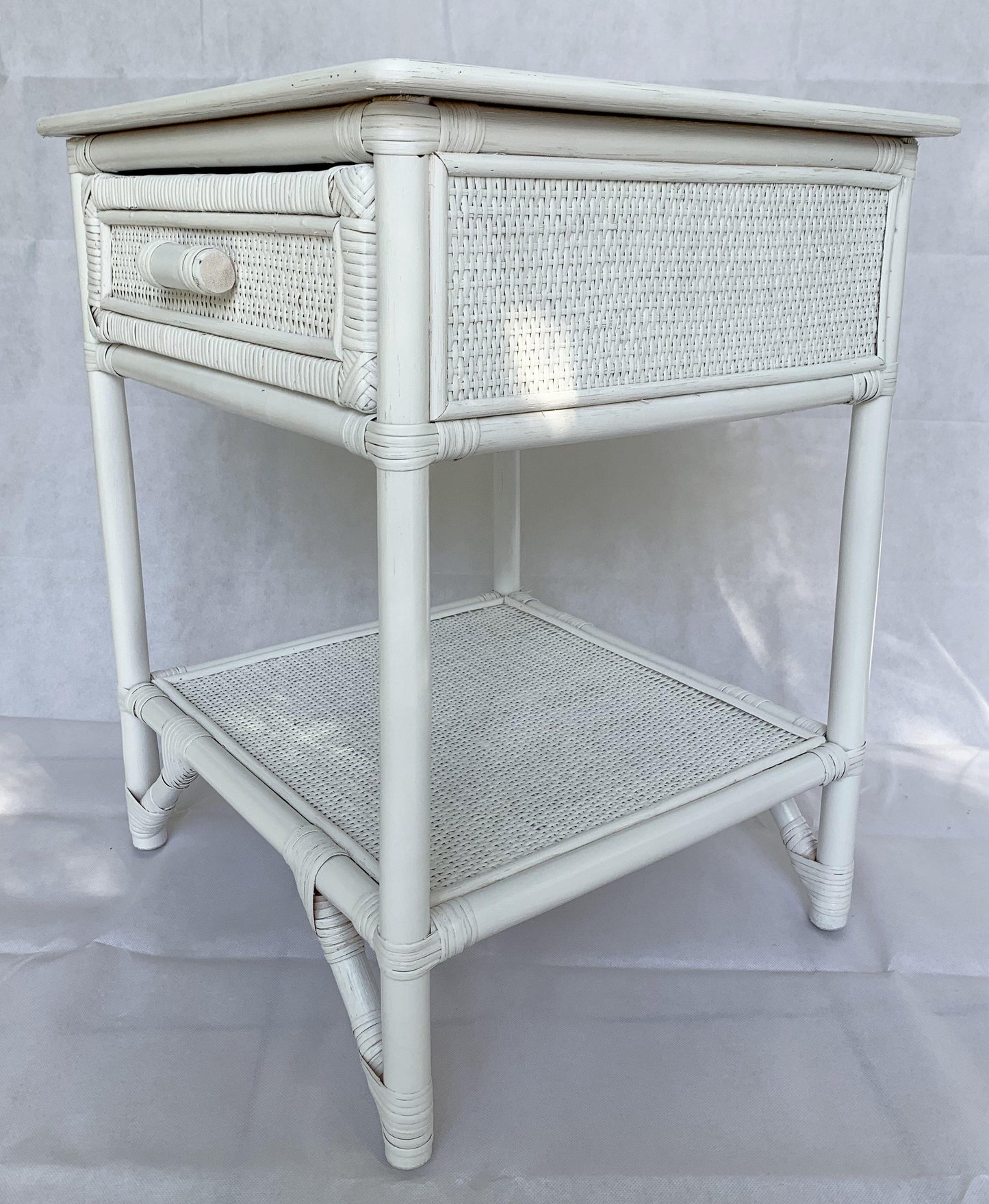 Breeze Lovina Natural Rattan One Drawer Bedside Table - Solid White.