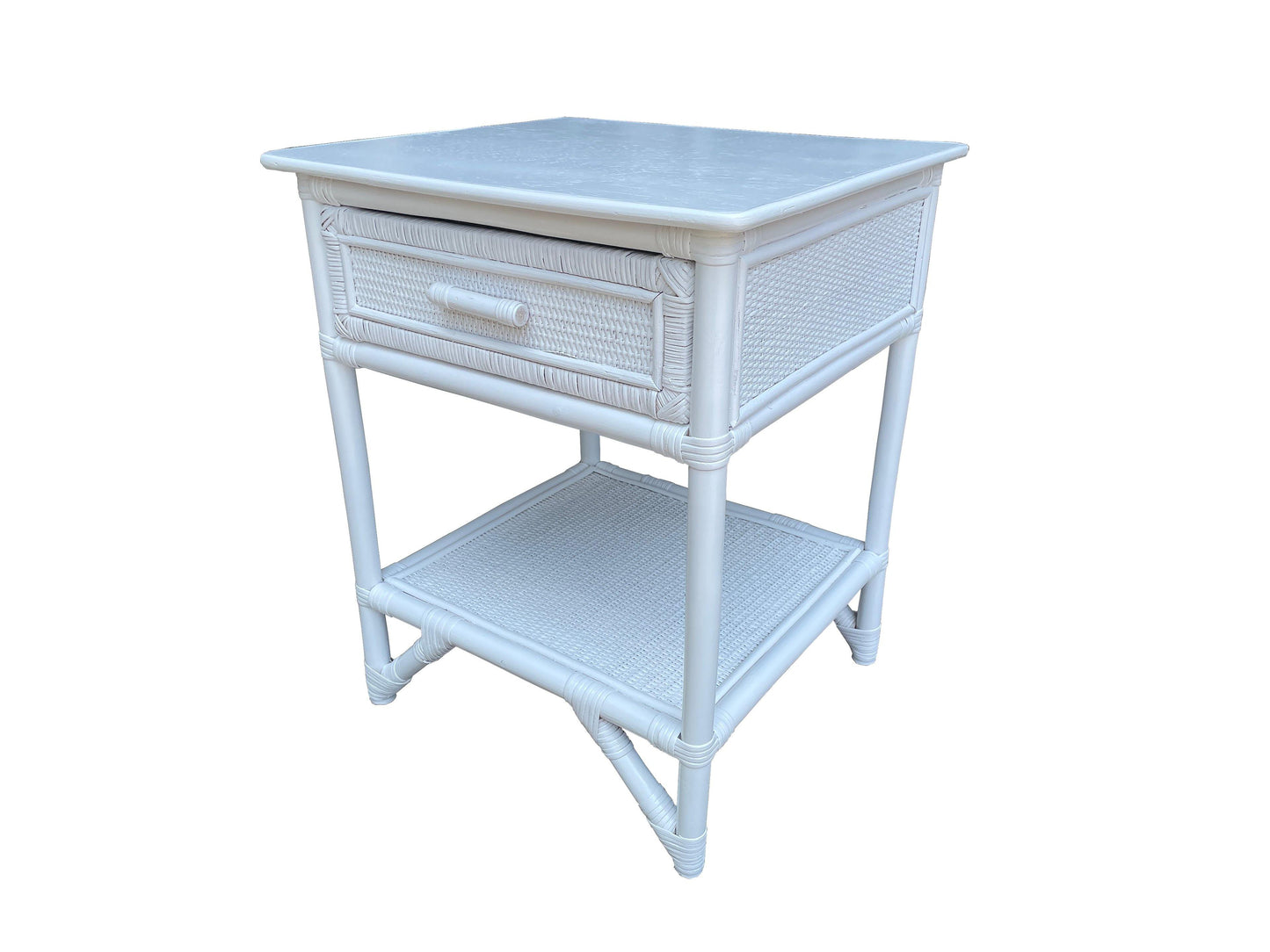 Breeze Lovina Natural Rattan One Drawer Bedside Table - Solid White.