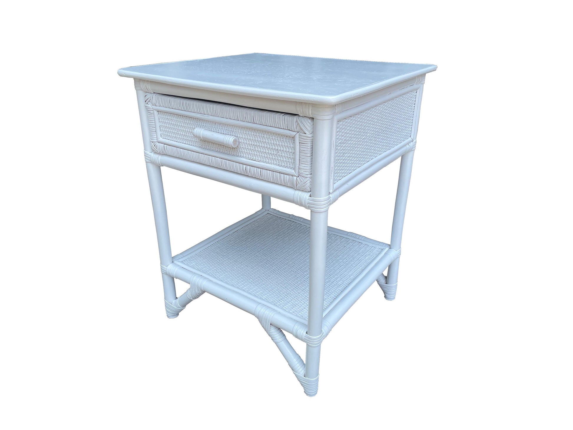 Breeze Lovina Natural Rattan One Drawer Bedside Table - Solid White.