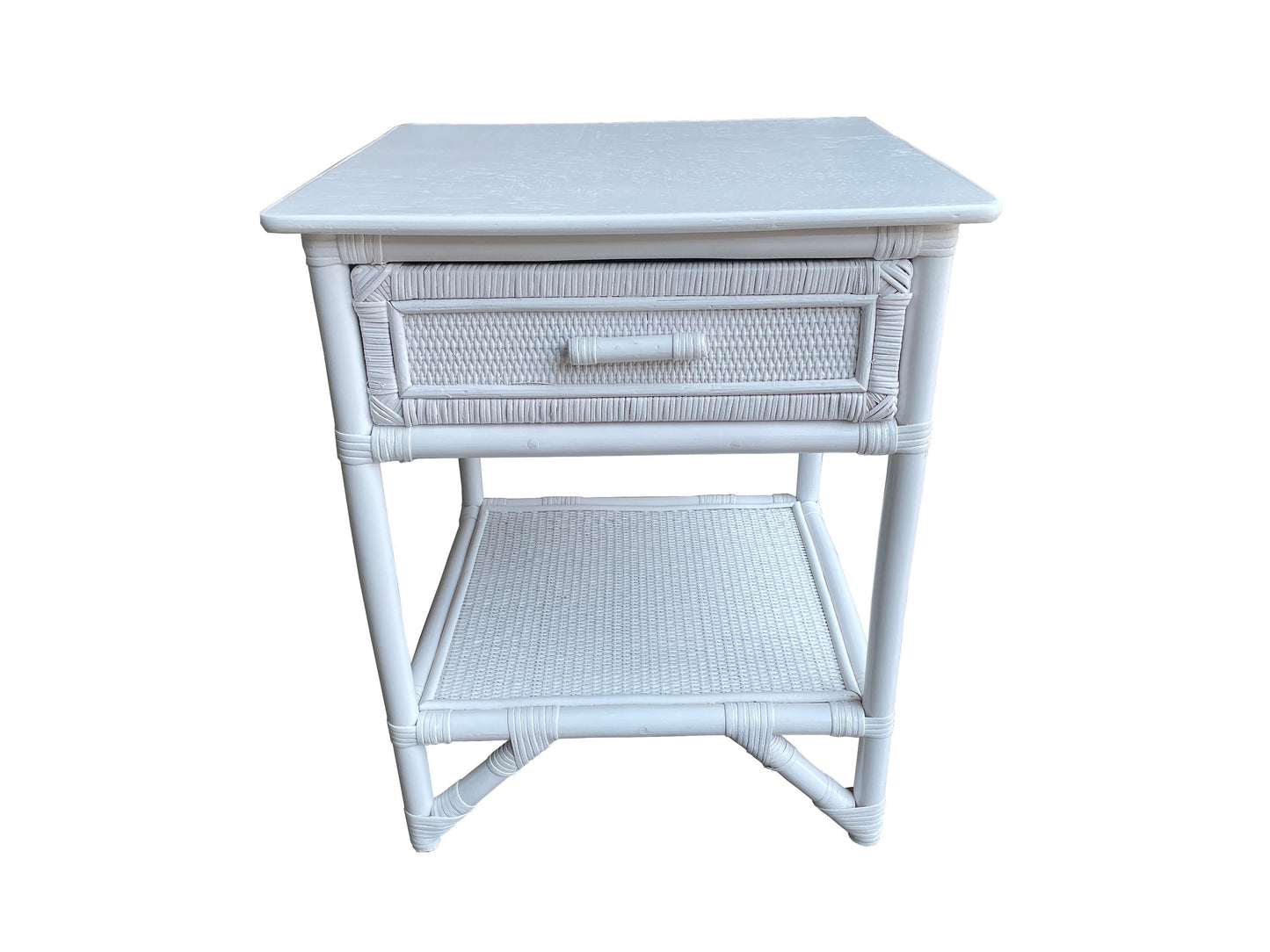 Breeze Lovina Natural Rattan One Drawer Bedside Table - Solid White.
