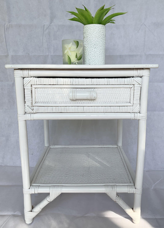 Breeze Lovina Natural Rattan One Drawer Bedside Table - Solid White.