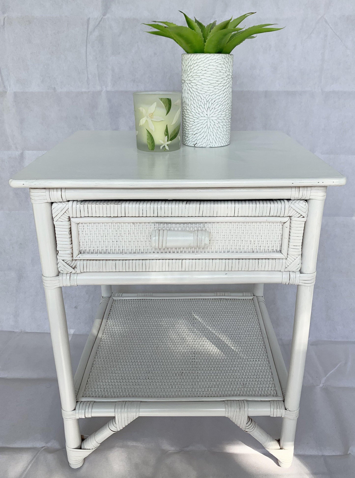 Breeze Lovina Natural Rattan One Drawer Bedside Table - Solid White.