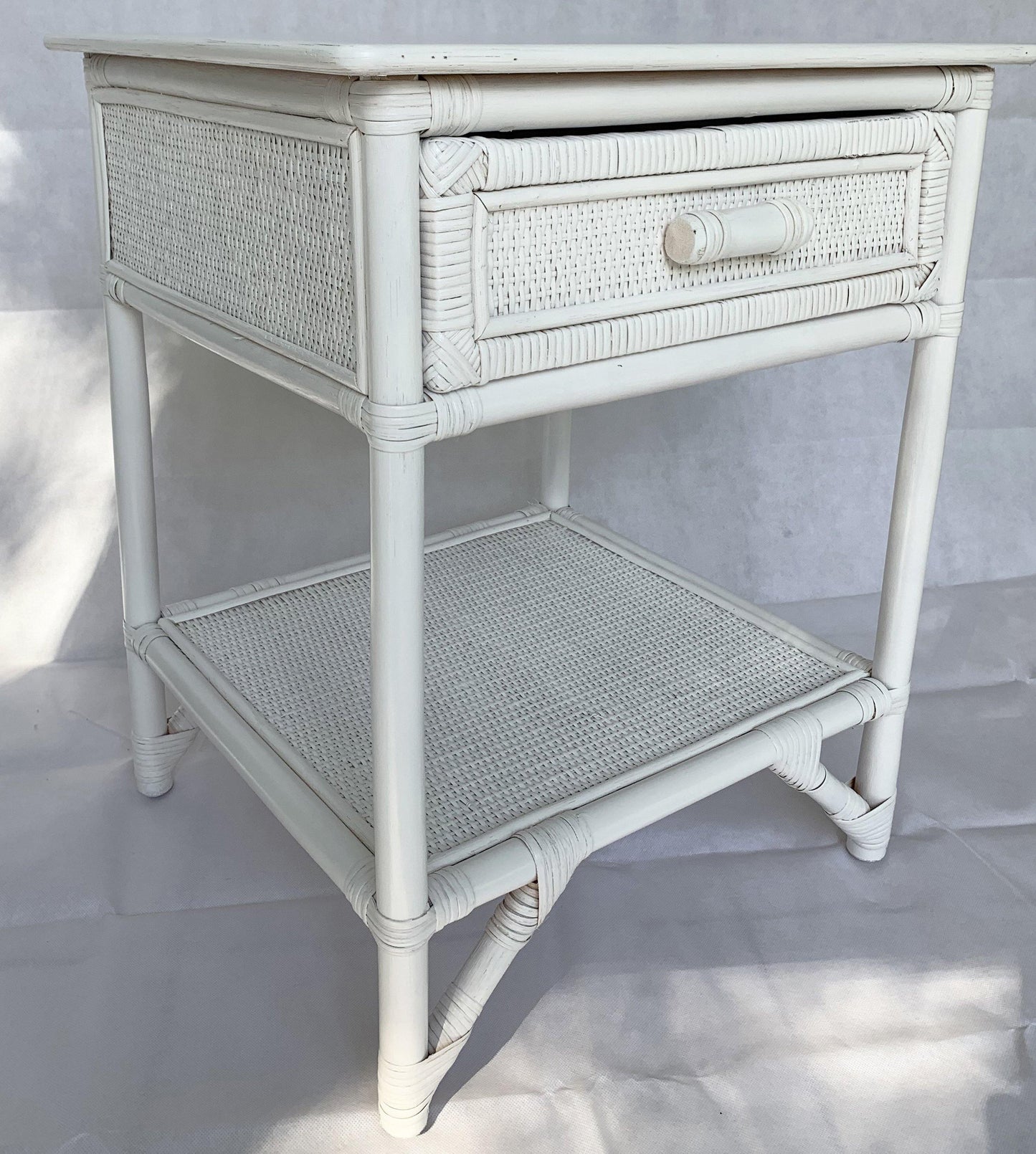 Breeze Lovina Natural Rattan One Drawer Bedside Table - Solid White.