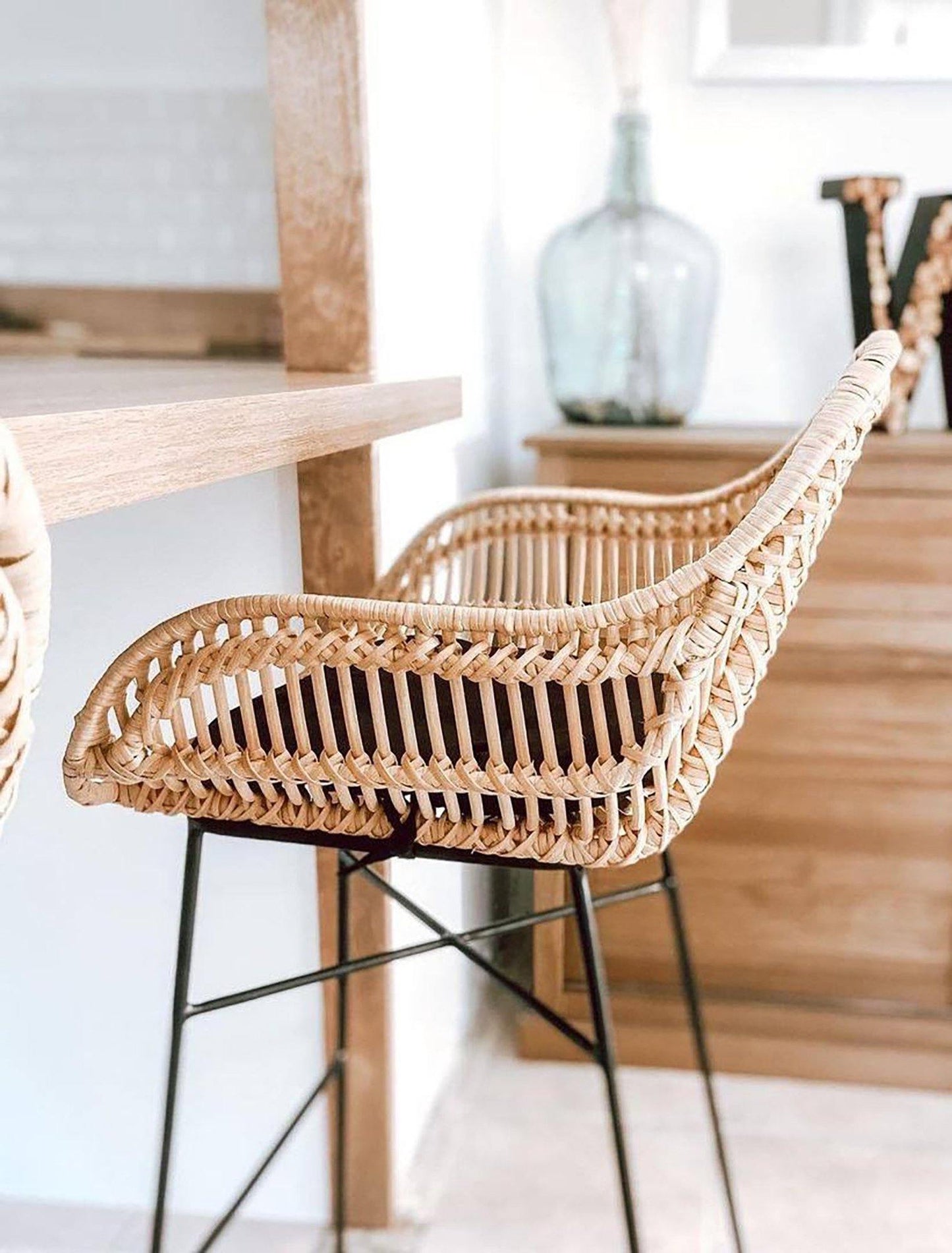 Breeze Komodo Natural Rattan 66cm Counter Stool Set of 2.